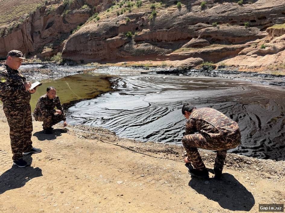 🌊🛢️ Surxondaryoda sel oqimidan keyin neft aralashmasi chiqishi qayd etildi