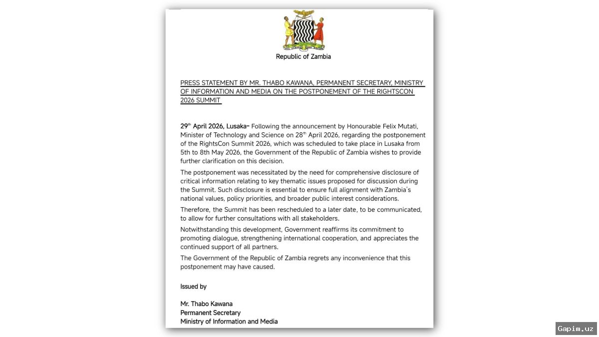 🏛️🚫 Zambiya hukumati RightsCon 2026 konferensiyasini bekor qildi