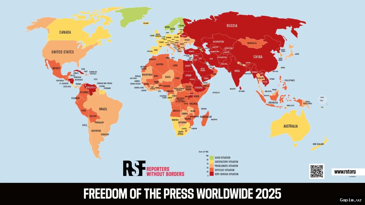 🌍📉 Dunyo bo‘ylab matbuot erkinligi so‘nggi 25 yildagi eng past darajaga tushdi
